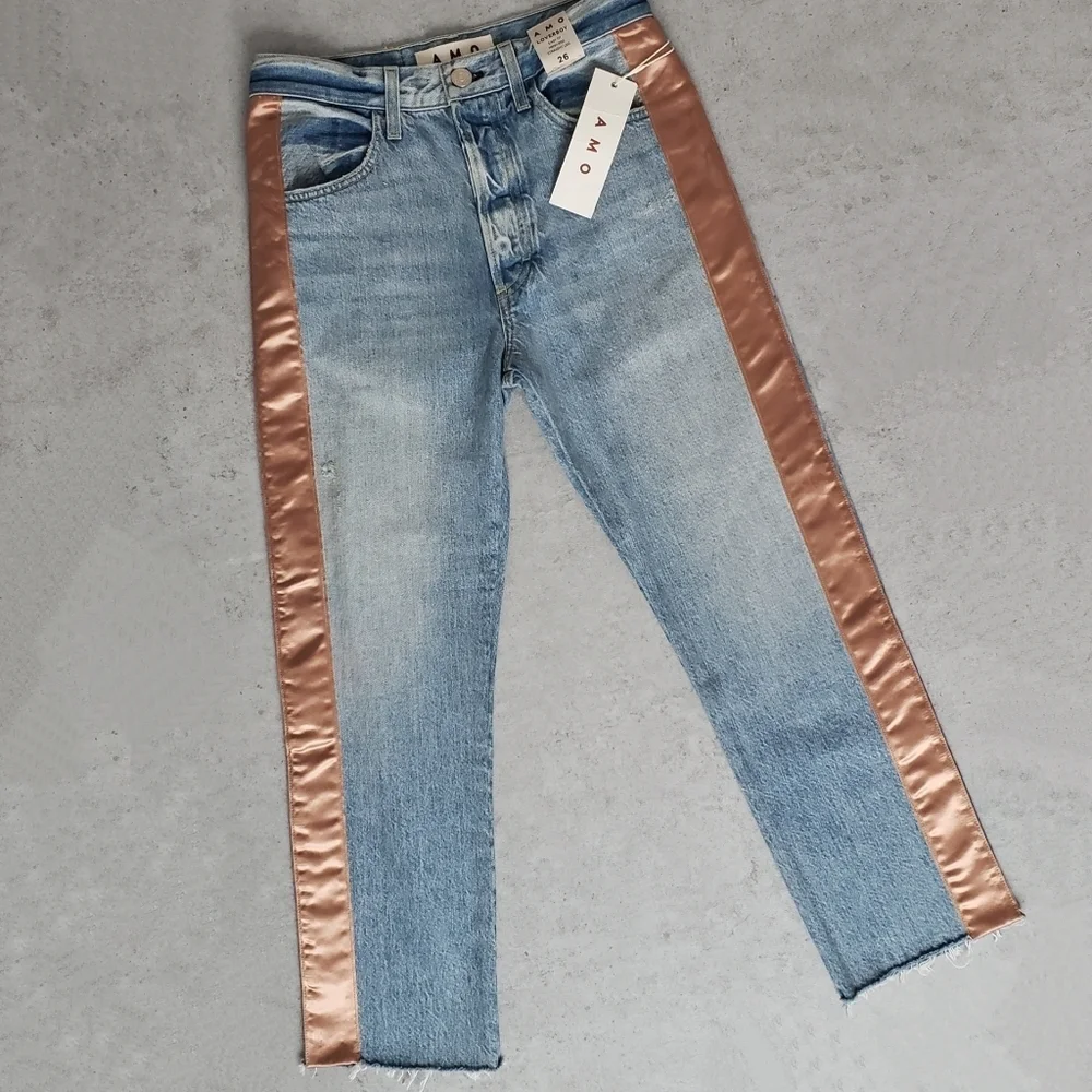NWT AMO Denim Ribbon Loverboy Jeans 26 Cropped - Picture 5 of 12